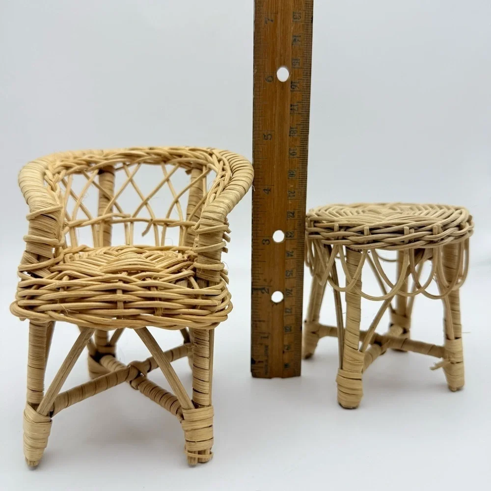 Wicker Rattan Chair And Table Set 2 Piece Toy 11” Doll Barbie Size